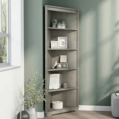 Budget 🎁 Furniture Of America Marbella Rustic 5-shelf Corner Bookcase Antique White 😀