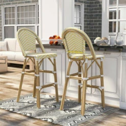 Budget 😍 Furniture Of America Ariel Natural Tone 30-inch Patio Bar Chairs (Set Of 2) Yellow & White ❤️