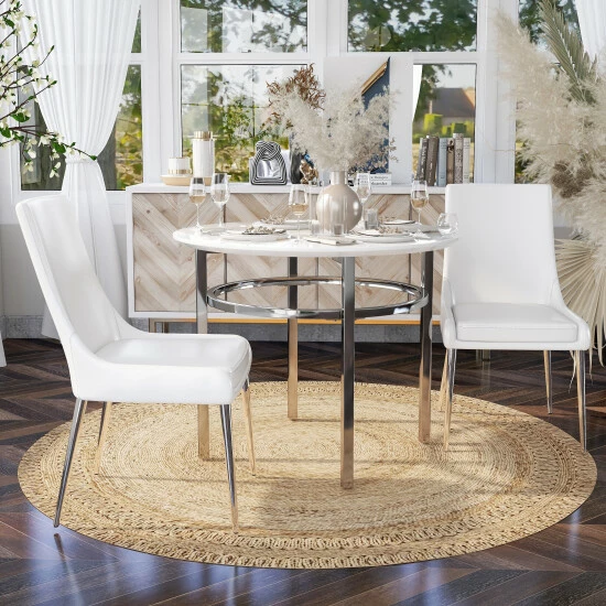 Wholesale ✔️ Furniture Of America Gates Chrome & White Round 3-Piece Dining Set 🎁 - Image 2