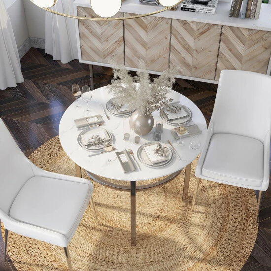 Wholesale ✔️ Furniture Of America Gates Chrome & White Round 3-Piece Dining Set 🎁 - Image 3