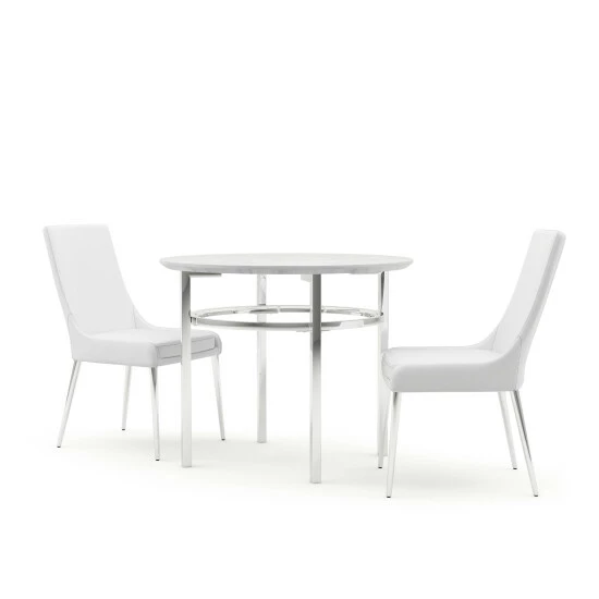Wholesale ✔️ Furniture Of America Gates Chrome & White Round 3-Piece Dining Set 🎁 - Image 4