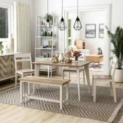 New β Furniture Of America Sabina Modern 5-piece Dining Set With Bench Natural π