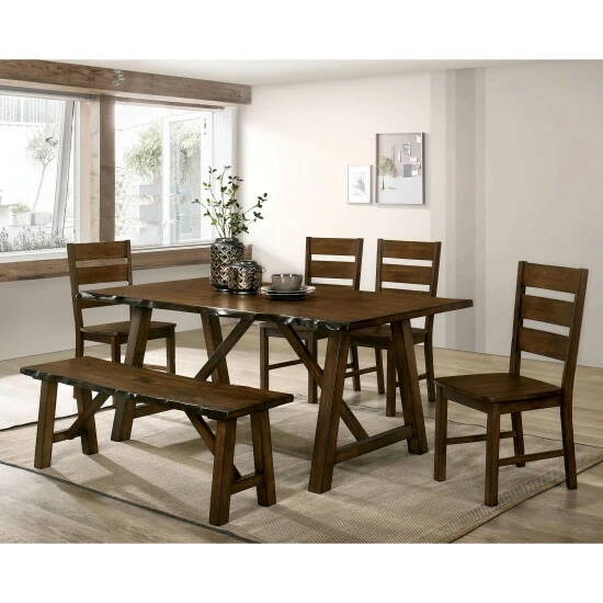 Promo ๐ฏ Furniture Of America Leesie Rustic Walnut Bench With Wooden Seat โจ - Image 2