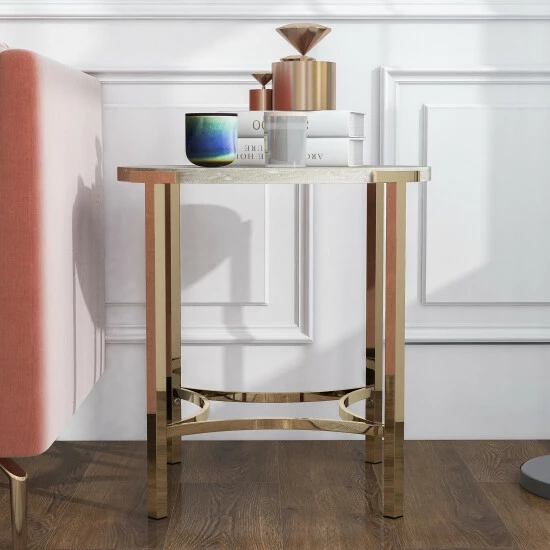 Buy ✔️ Brickelle Champagne & Faux Marble End Table By Furniture Of America 🎁 - Image 3