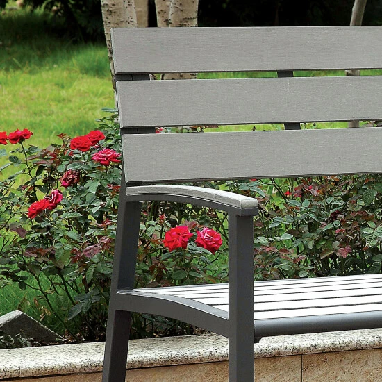 New 😍 Furniture Of America Jory Rustic Metal Slatted Outdoor Bench Oak 😉 - Image 4