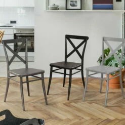 Best Sale 🛒 Furniture Of America Pia Modern Black Metal Side Chairs (Set Of 2) Silver ✨