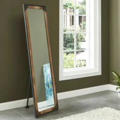 Best Sale 🎉 Furniture Of America Revo Industrial Black Free Standing Mirror 🌟