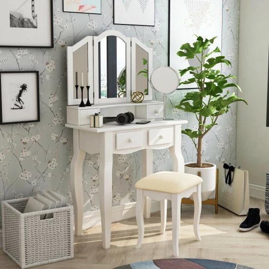 New 👏 Furniture Of America Worla Traditional Solid Wood 3-piece Vanity Set Pink ❤️