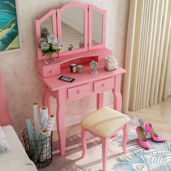 New 👏 Furniture Of America Worla Traditional Solid Wood 3-piece Vanity Set Pink ❤️ - Image 4