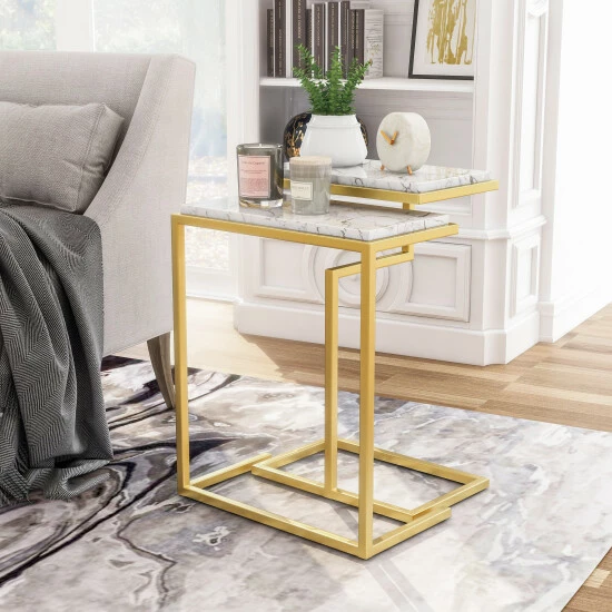 Flash Sale 👍 Furniture Of America Quana Contemporary 16-inch Faux Marble Nesting Tables White 🔥 - Image 2