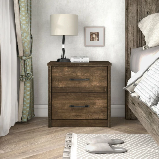 Best Sale 😀 Furniture Of America Greer Walnut 2-Drawer Nightstand With USB Ports 🔥 - Image 2