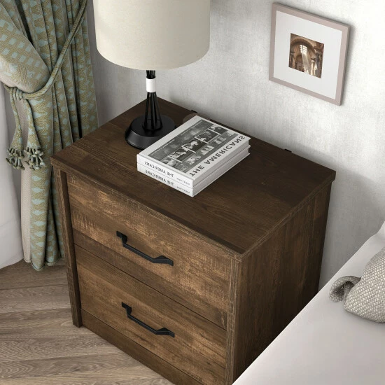 Best Sale 😀 Furniture Of America Greer Walnut 2-Drawer Nightstand With USB Ports 🔥 - Image 3