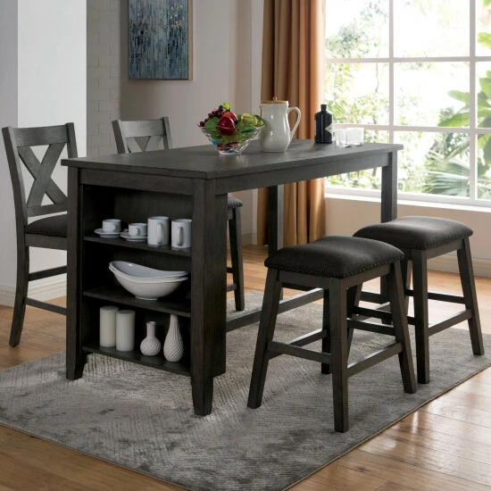 Buy 🔔 Furniture Of America Blye Rustic Grey Counter Height Chairs (Set Of 2) 🤩 - Image 2