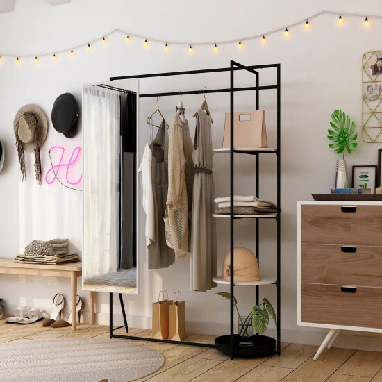 Deals 🤩 Furniture Of America Guetsy Contemporary Black 🧥 Coat Stand With Mirror 👏