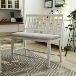 Best Sale ✨ Furniture Of America Keer Country White Fabric Counter Dining Bench 😍