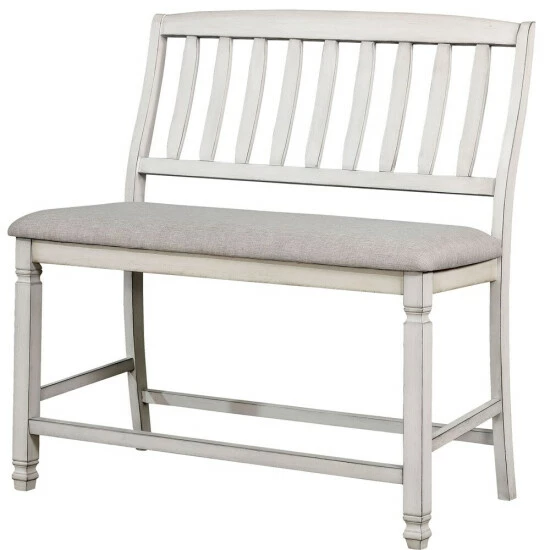 Best Sale โจ Furniture Of America Keer Country White Fabric Counter Dining Bench ๐ - Image 2