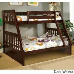 New 🥰 Furniture Of America Kerc Mission Twin Over Full Solid Wood Bunk Bed Dark Walnut 😍