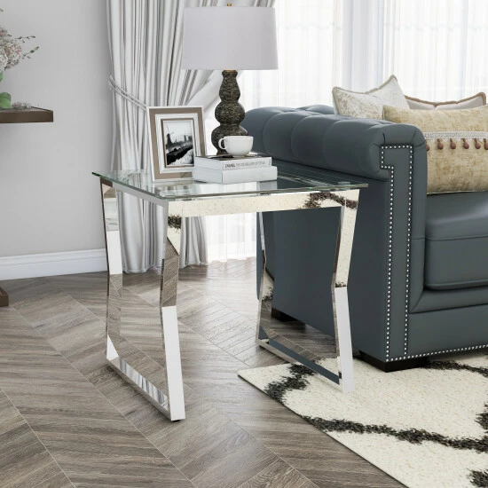 Discount ⌛ Furniture Of America Kiloran Contemporary Glass Top 24-inch Side Table Chrome 👍 - Image 2