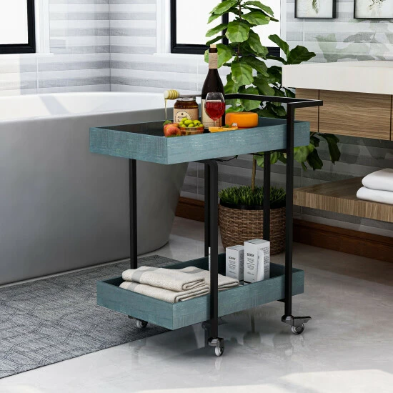 Best reviews of π Furniture Of America Atos Industrial Antique Finish Serving Cart Antique Blue π― - Image 2