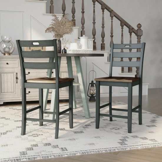 Brand new 🎁 Furniture Of America Jonah Ladder Back Counter Height Chairs, Set Of 2 Light Grey ⌛ - Image 6