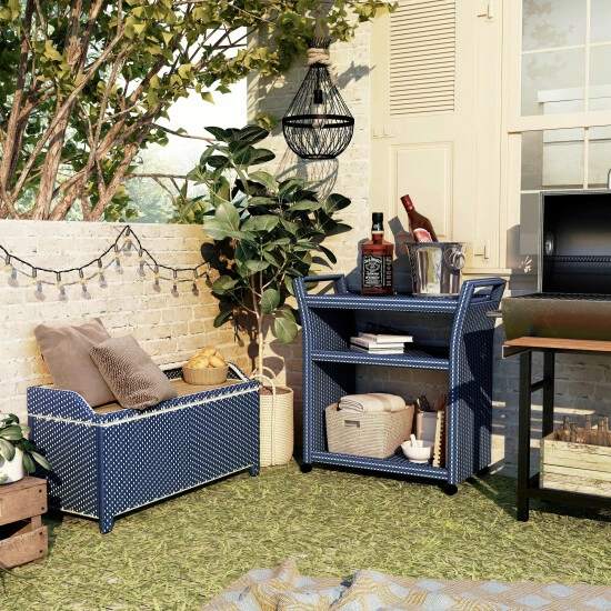 Brand new ❤️ Furniture Of America Courtnie Navy 2-piece Storage Bench And Serving Cart Set 🥰
