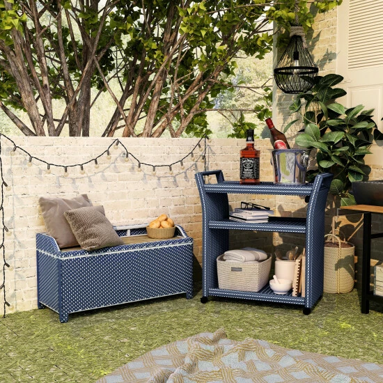 Brand new ❤️ Furniture Of America Courtnie Navy 2-piece Storage Bench And Serving Cart Set 🥰 - Image 2