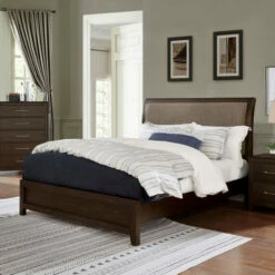 Best deal ✨ Furniture Of America Yra Farmhouse Walnut Solid Wood Padded Panel Bed 🔥