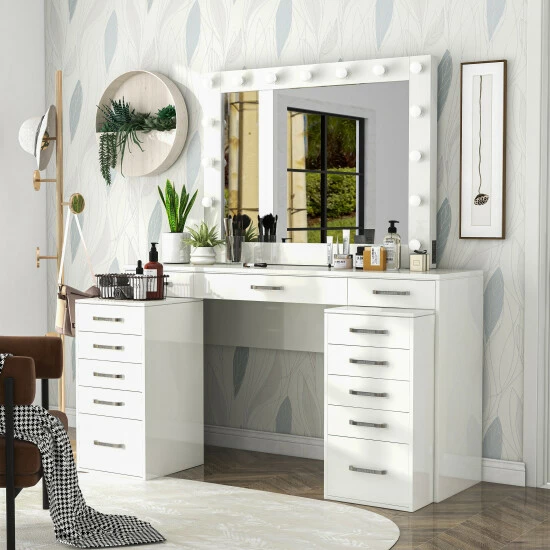 Hot Sale 🎉 Furniture Of America Roseanne Vanity Desk With Cabinets And Mirror Set 🌟