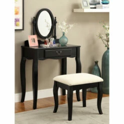 Outlet 🛒 Furniture Of America Irun Traditional Solid Wood 2-piece Vanity Set Black 💯