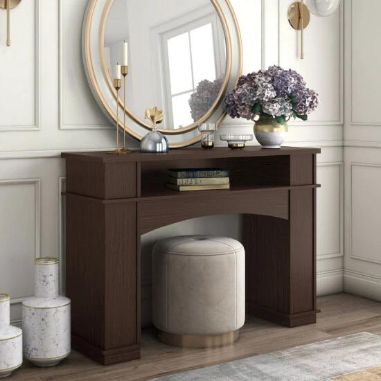 New ❤️ Furniture Of America Mete Modern Walnut 47-inch 1-shelf Console Table ⌛