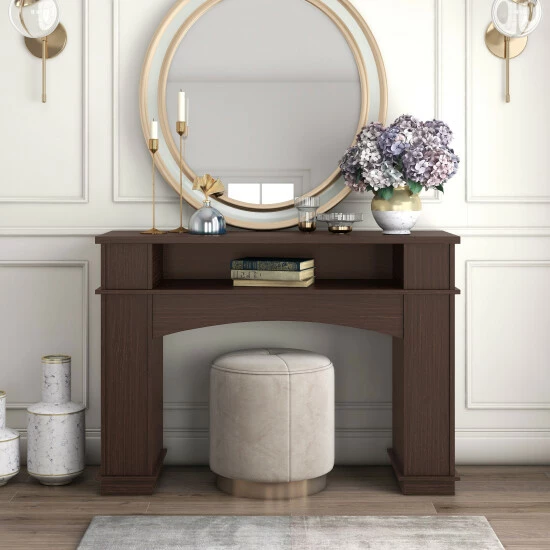 New ❤️ Furniture Of America Mete Modern Walnut 47-inch 1-shelf Console Table ⌛ - Image 2