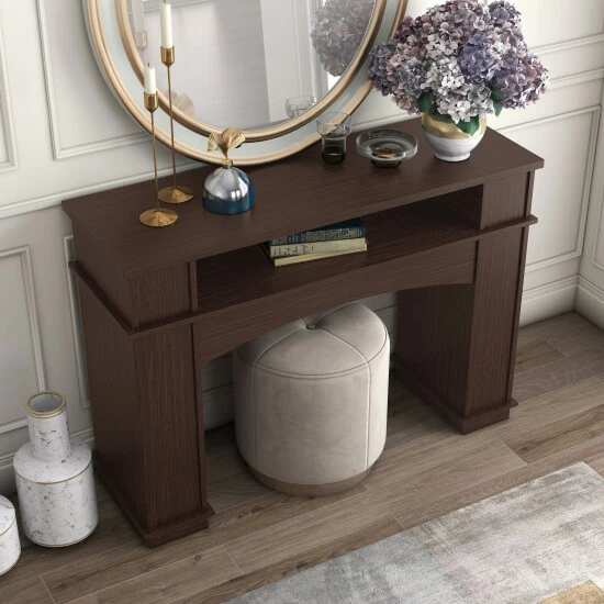 New ❤️ Furniture Of America Mete Modern Walnut 47-inch 1-shelf Console Table ⌛ - Image 3