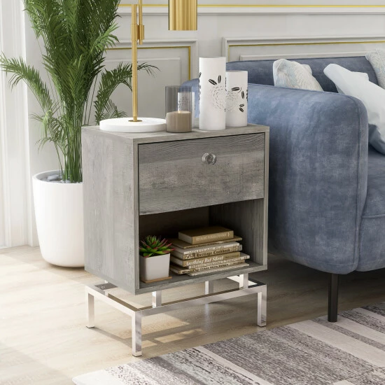 Promo 🛒 Furniture Of America Camelia Contemporary 18-inch 1-shelf Side Table Distressed Grey 👏 - Image 2
