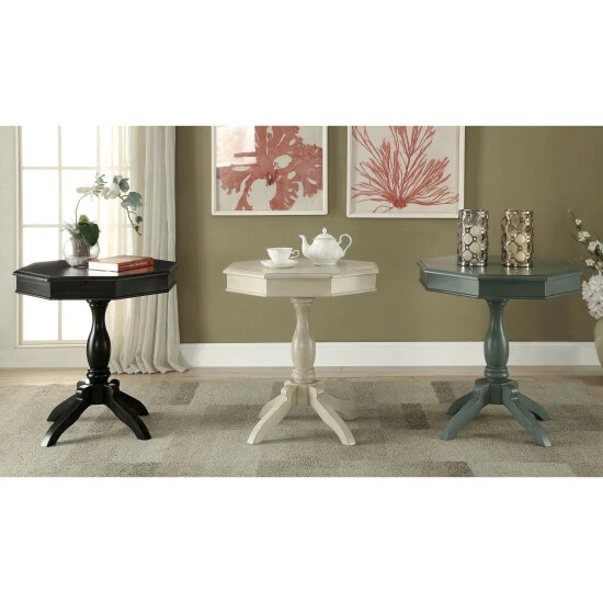 Promo 😀 Furniture Of America Bern Traditional 24-inch Solid Wood Octagon Side Table Antique Teal 😍 - Image 4