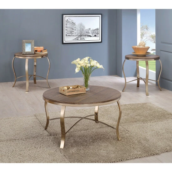 Hot Sale ๐ Furniture Of America Fays Gold 34-inch 3-piece Round Accent Table Set ๐