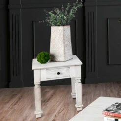 Wholesale 😀 Furniture Of America Joby Rustic White 24-inch Solid Wood Side Table 🧨