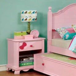 Wholesale 👏 Furniture Of America Jevi Farmhouse Solid Wood Youth Nightstand Pink 🧨