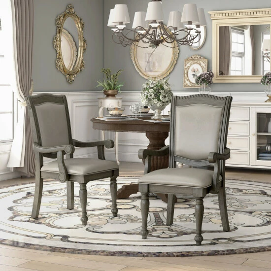 New π₯° Furniture Of America Tima Traditional Grey Dining Arm Chairs (Set Of 2) π - Image 2