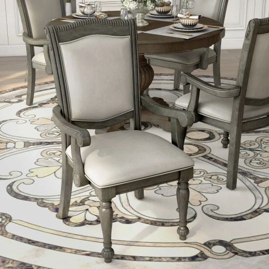 New π₯° Furniture Of America Tima Traditional Grey Dining Arm Chairs (Set Of 2) π - Image 3