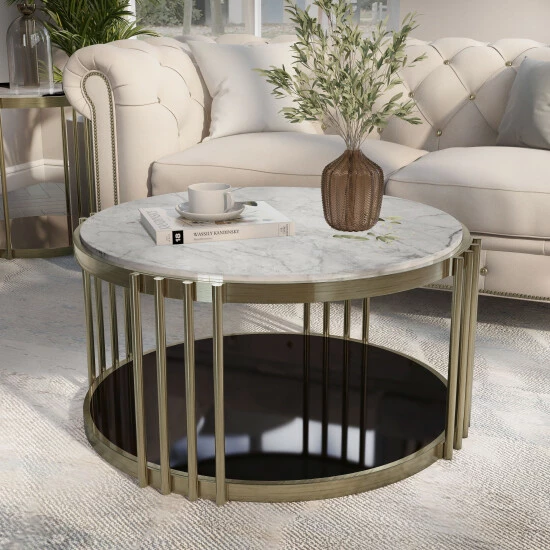 Flash Sale 🧨 Furniture Of America Roberts White Faux Marble Drum Coffee Table 👍