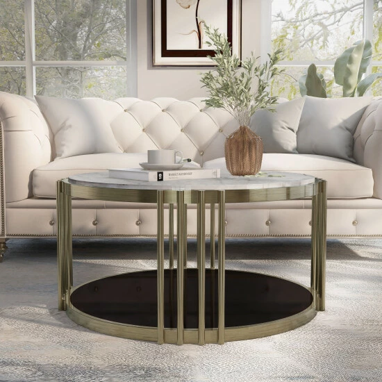 Flash Sale 🧨 Furniture Of America Roberts White Faux Marble Drum Coffee Table 👍 - Image 2