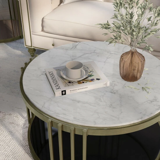 Flash Sale 🧨 Furniture Of America Roberts White Faux Marble Drum Coffee Table 👍 - Image 3