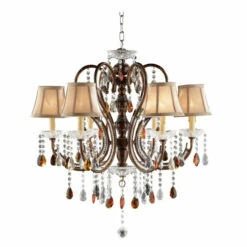 New ⌛ Furniture Of America Bidg Traditional Brown Crystals Celling Lamp ⌛