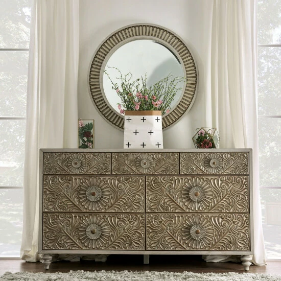 Best Pirce ๐คฉ Furniture Of America Cadogen 38-inch Round Antique White Mirror ๐ - Image 2