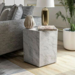 Hot Sale 🔥 Furniture Of America Alma Modern Faux Marble 19-inch Side Table Black 👍