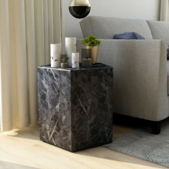 Hot Sale 🔥 Furniture Of America Alma Modern Faux Marble 19-inch Side Table Black 👍 - Image 2