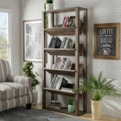 Best Sale π₯ Furniture Of America Puno Contemporary Open Back 5-shelf Bookcase Walnut Oak π