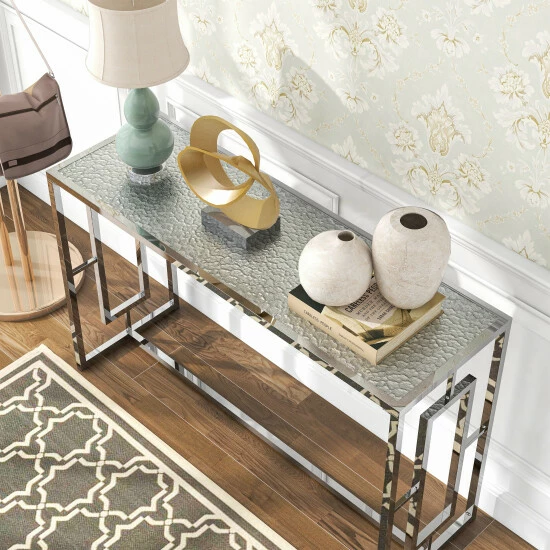New 🔥 Glitterati Chrome & Ripple Glass Sofa Table By Furniture Of America ✔️ - Image 2