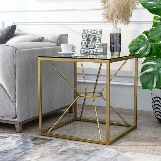 New 🌟 Furniture Of America Taylan Gold 🧥 Coated Steel And Glass Side Table 🤩