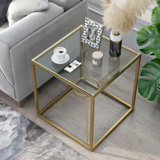 New 🌟 Furniture Of America Taylan Gold 🧥 Coated Steel And Glass Side Table 🤩 - Image 2